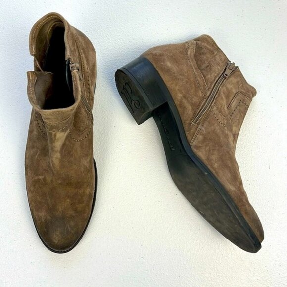 Paul Green Boston Bootie 7.5 Brown Suede Mineral Nubeck Leather Low Heel Shoe - Picture 2 of 12